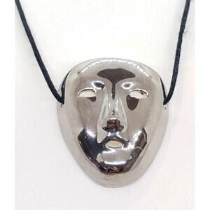 Vintage Face Mask Pendant Necklace Silver Ceramic Mardi Gras Scream Anime